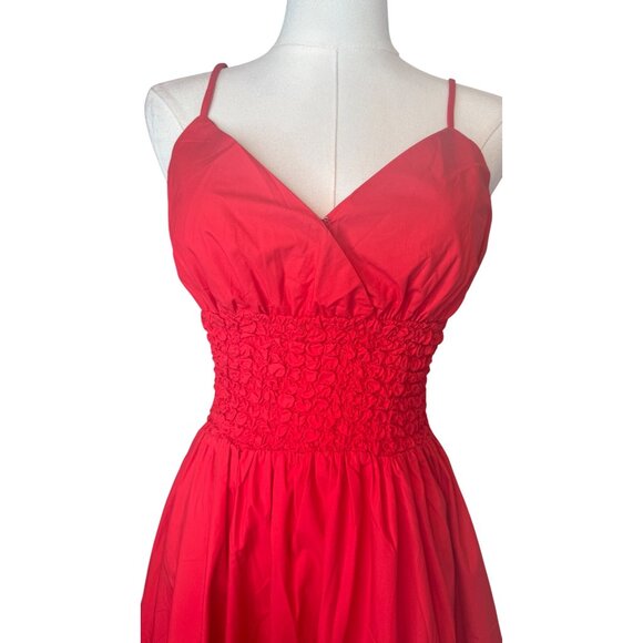 NWT ASTR The Label XS Red Smocked Midi Dress Adjustable Spaghetti Straps - Picture 4 of 16